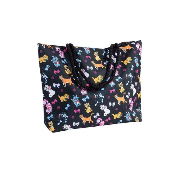 Disney Cats Tote Bag Travel Beach Carry-on Cheshire Figaro Rope Handle Black - Picture 5 of 8